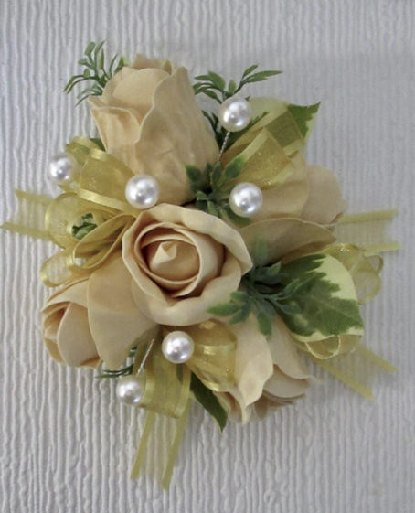 Gold Rose Bud Corsage with pearls